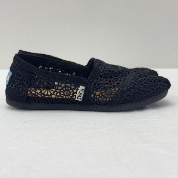 TOMS Women's Black‎ Crochet Slip On Shoes Comfort Casual Flats Size 5.5 - Picture 5 of 8